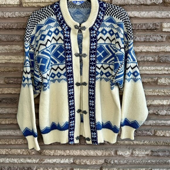 Scan Alp New Zealand Vintage Nordic Fair Isle 100% Wool Cardigan Sweater Pewter - Picture 11 of 11